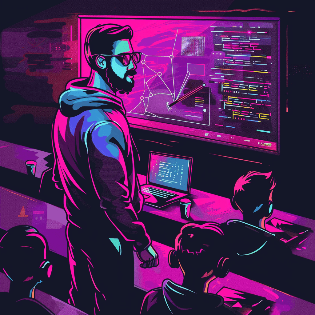 Digital art of a class being taught.
