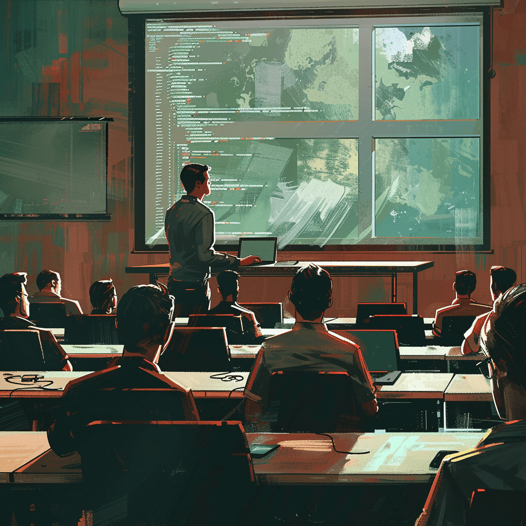 Digital art of a class being taught.