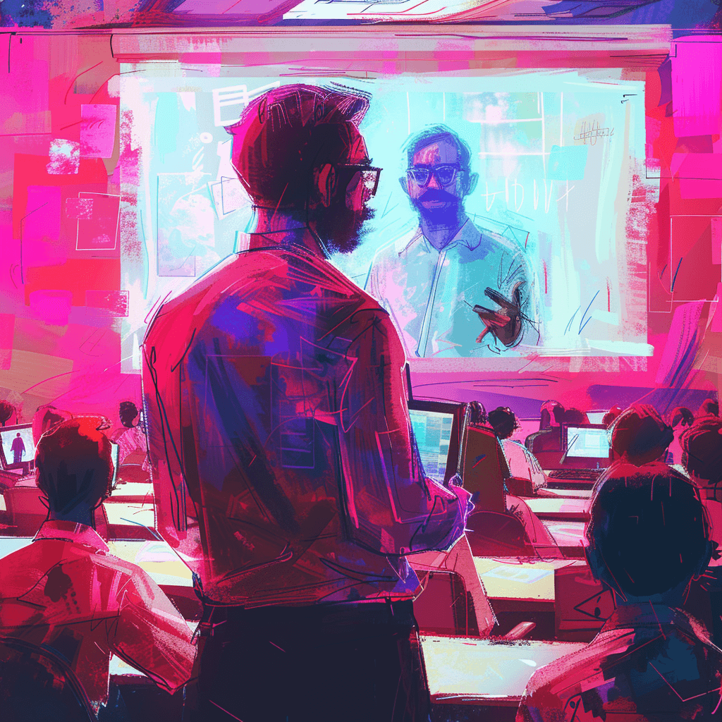 Digital art of a class being taught.