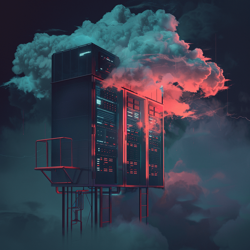 Digital art of a server in a cloud.
